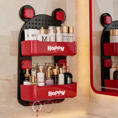 Wall Mounted Pegboard Storage Rack Punch Free Cosmetics Organizer Shelf Modern Minimalist Plastic Bathroom Storage Box Rack