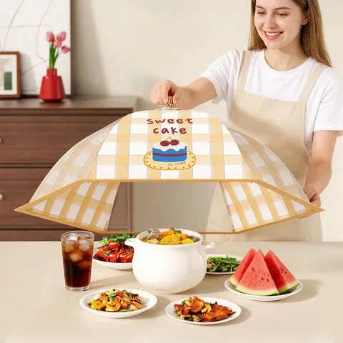 Foldable Mesh Food Cover Large Square Umbrella Style Anti-Fly Mosquito Dust-proof Protector Dining Table Protective Cover