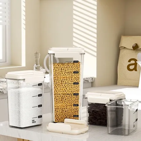 Juego de Tarros de Almacenamiento de Granos Sellados Cuadrados Caja Organizadora de Cocina Transparente Con Escala y Tapa de Cierre Hermético Contenedor de Alimentos