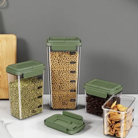 Juego de Tarros de Almacenamiento de Granos Sellados Cuadrados Caja Organizadora de Cocina Transparente Con Escala y Tapa de Cierre Hermético Contenedor de Alimentos