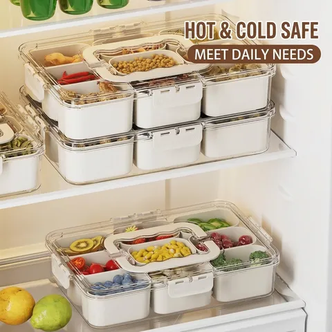 Geteilte Transparente Obst Aufbewahrungsbox Aus Kunststoff Lebensmittelqualität Küchen Versiegelter Lagerbehälter Mit Griff Tragbar