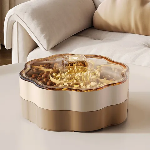 Flower Shaped Candy Box Multiple Compartments Fruit Tray With Lid Light Luxury Desktop Snack Nut Storage Home Organizer
