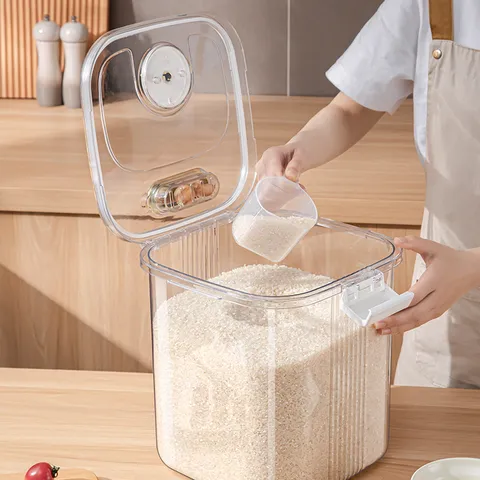 Large Capacity Sealed Rice Bucket Grain Storage Box With Date Tracker Moisture-Proof Insect-Proof PET Flour Container