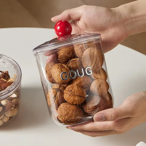 Airtight Coffee Bean Storage Jar With Red Ball Handle Sealed PET Food Container For Tea Nuts Kitchen Organization Modern Home Decor