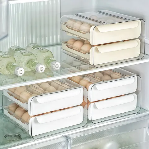 Double Layer Drawer Type Egg Storage Box Transparent Refrigerator Organizer Fresh Keeping Container Kitchen Egg Holder Tray Case