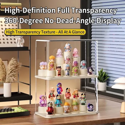 Transparent PET ABS Blind Box Display Case With DIY Building Block Base Dustproof Stackable Action Figure Storage Box Home Desk Organizer