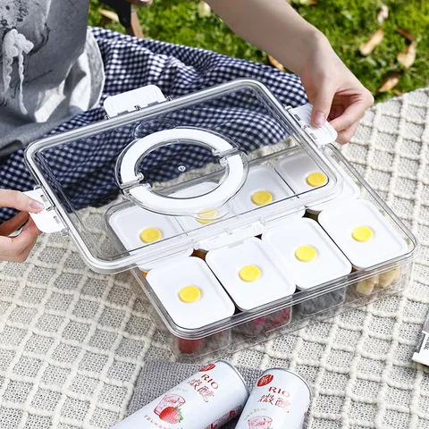 Transparent Plastic Food Storage Container With Handle Sealing Lid Portable Fruit Salad Box For Picnic Kitchen Fridge Organization Modern Minimalist Clear Compartment Box