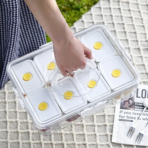 Transparent Plastic Food Storage Container With Handle Sealing Lid Portable Fruit Salad Box For Picnic Kitchen Fridge Organization Modern Minimalist Clear Compartment Box
