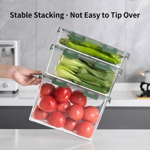 Large Capacity Food Storage Container Refrigerator Organizer Transparent Airtight Plastic Box For Salad Fruit Bento Storage Stackable Kitchen Fresh-keeping Box