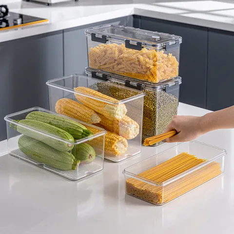 Large Capacity Food Storage Container Refrigerator Organizer Transparent Airtight Plastic Box For Salad Fruit Bento Storage Stackable Kitchen Fresh-keeping Box