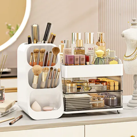 Boîte de Rangement Cosmétique de Grande Capacité Organisateur de Maquillage de Bureau Avec Tiroirs pour Rouges à Lèvres Soins de la Peau