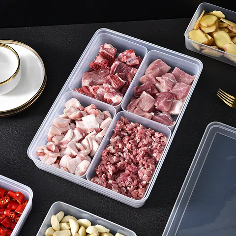 Extra Large Refrigerator Organizer Box Compartmentalized Food Grade PP Fresh Keeping Meat Storage Container With Airtight Lid Refrigerator Prep Box