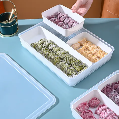 Caja de Almacenamiento de Refrigerador de Plástico de Varias Capas Con Tapa Cuadrada Compartimentada para Alimentos