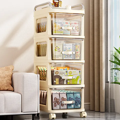 Modern Minimalist Rolling Storage Cart With Transparent Drawers Mobile Drawer Type Storage Cabinet For Snack Toy Organizer Home Furniture Organizer