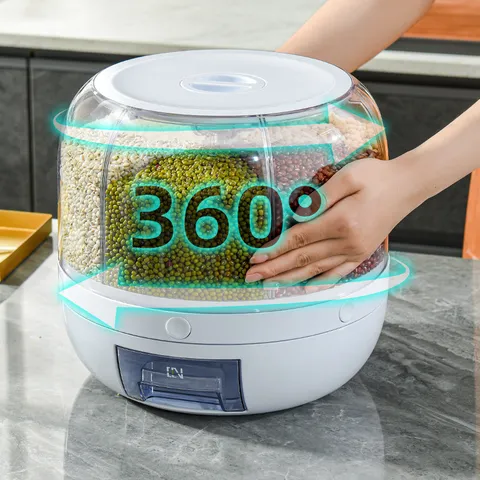 Distributeur de Grains Rotatif Seau à Riz Scellé à Grande Capacité Récipient de Stockage de Céréales Résistant à l Humidité avec Grilles Divisées pour Cuisine