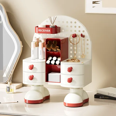 Große Kapazität Kosmetik Aufbewahrungsbox Schublade Desktop Make-up Organizer Für Hautpflege Lippenstifte Schminktisch Moderner Kunststoff Schmuck Organizer