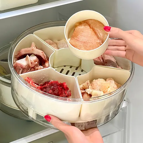 Large Capacity Compartmentalized Food Storage Box With Portable Handle Transparent Refrigerator Organizer Sealed Snack Fruit Tray Spice Container