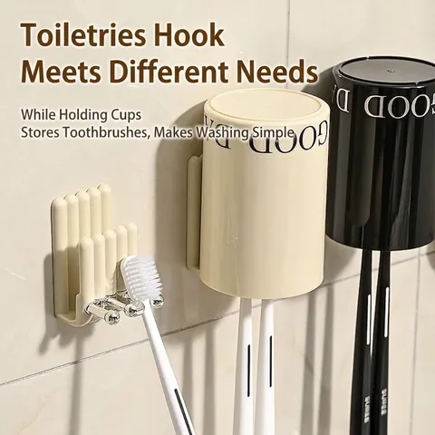 Porte-Brosse à Dents Électrique Mural sans Perçage Style Crème Organisateur de Salle de Bain Support de Gobelet Suspendu