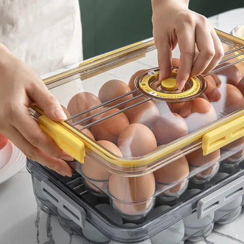 Caja de Almacenamiento de Huevos de PET Transparente Con Temporizador de Frescura Bandeja de Huevos para Refrigerador Con Tapa Cocina