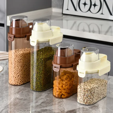 Japanese Style Plastic Sealed Food Storage Container With Measuring Cup Lid Moisture Proof Grain Rice Bin Kitchen Organizer