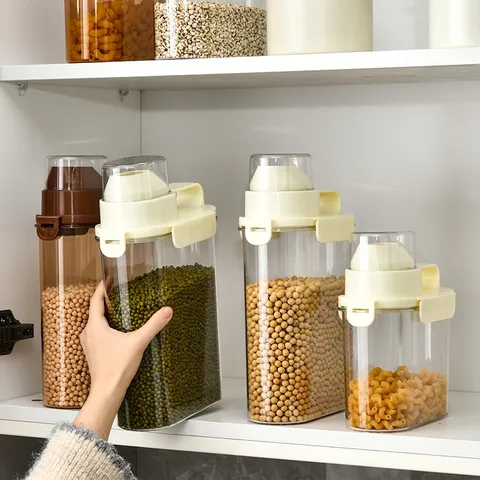 Japanese Style Plastic Sealed Food Storage Container With Measuring Cup Lid Moisture Proof Grain Rice Bin Kitchen Organizer