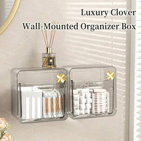 Caja de Almacenamiento de Discos de Algodón de Pared Organizador de Bastoncillos de Maquillaje Con Tapa Sin Perforación