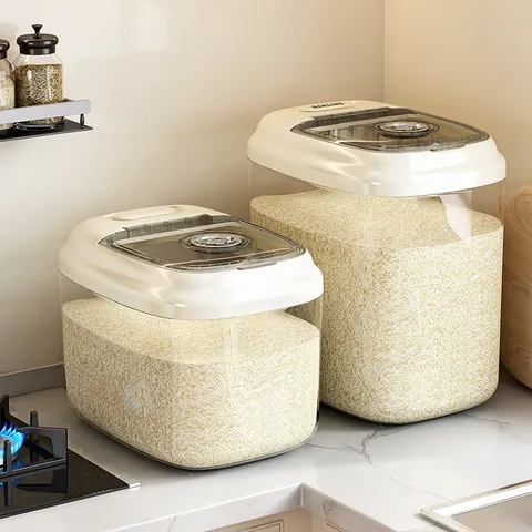 Seau à Riz Hermétique Grande Capacité Conteneur de Grains et Farine Anti-Humidité Seau Visuel Transparent Avec Cadran de Date Pour Cuisine