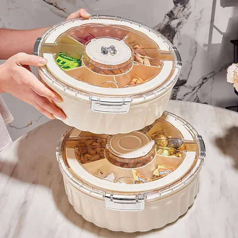 Modern Luxury Divided Fruit Serving Tray With Transparent Date Tracker Lid And Bowknot Handle Portable Candy Nut Storage Box For Living Room