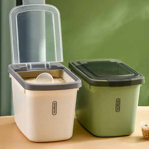 Seau à Riz Scellé Boîte de Rangement pour Céréales Résistante à l'Humidité Récipient Alimentaire à Couvercle Rabattable Avec Tasse à Mesurer Organisateur de Grains de Cuisine