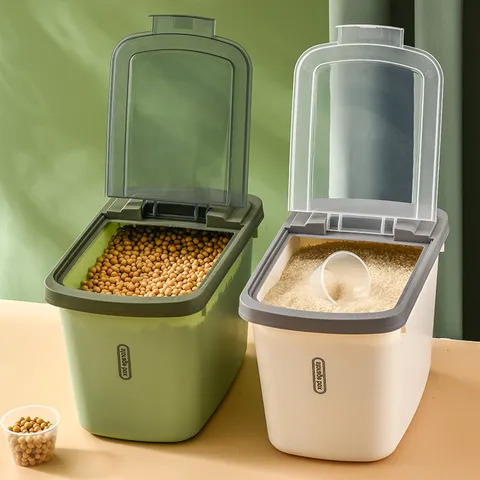 Seau à Riz Scellé Boîte de Rangement pour Céréales Résistante à l'Humidité Récipient Alimentaire à Couvercle Rabattable Avec Tasse à Mesurer Organisateur de Grains de Cuisine