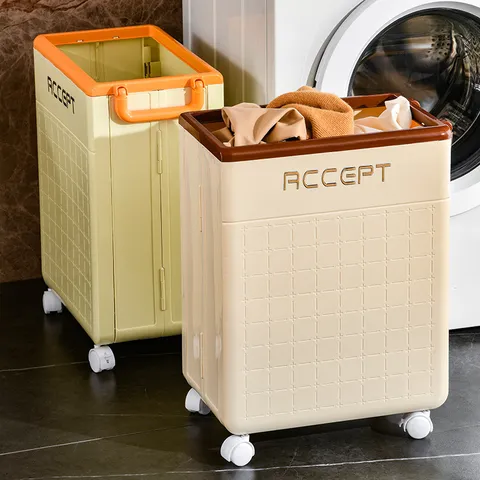 Cesta de Lavandería de Plástico Portátil con Ruedas Gran Capacidad Contenedor de Almacenamiento para el Hogar