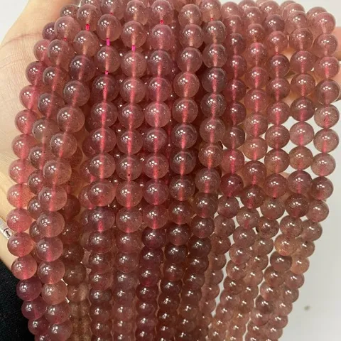 Natural Moonstone Crystal Beads Polished Round Loose Beads For DIY Jewelry Making Strawberry Quartz Amethyst Cat Eye Stone Accessories