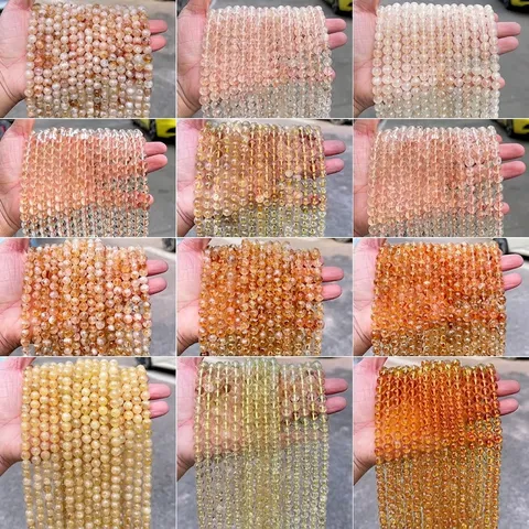 Natural Yellow Citrine Crystal Loose Beads Round Gemstone Strand For DIY Jewelry Making Polished Citrine Tower Beads Accessories