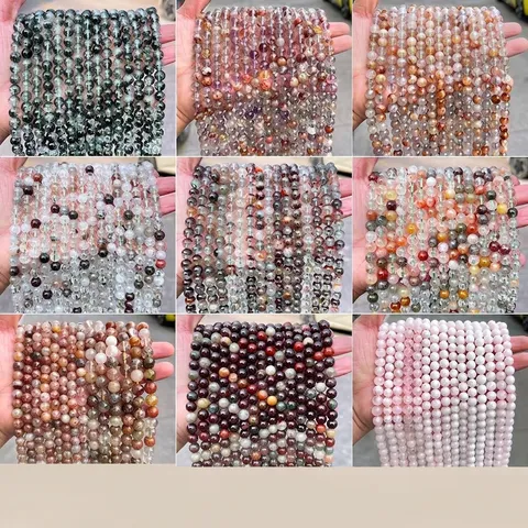 Natural Green Phantom Quartz Round Beads For Jewelry Making DIY Bracelet Necklace Healing Crystal Stone Loose Beads Women Men Gift