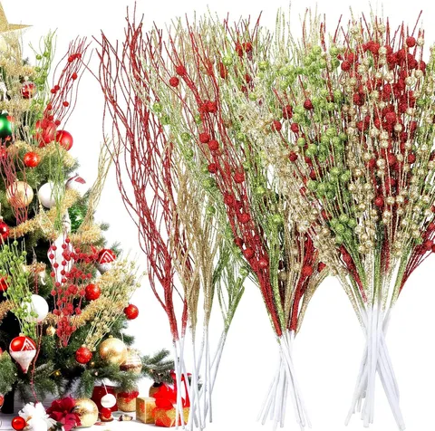 Ramas de Bayas con Brillo Navideño Artificial Bolas de Espuma Púas Para Árbol de Navidad Decoración del Hogar
