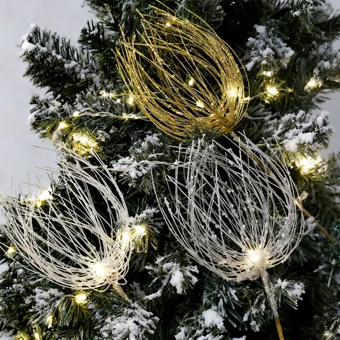 Glitter Firework Christmas Tree Picks Artificial Sequin Branches For Festive Holiday Home Decor Party Floral Arrangement Ornament