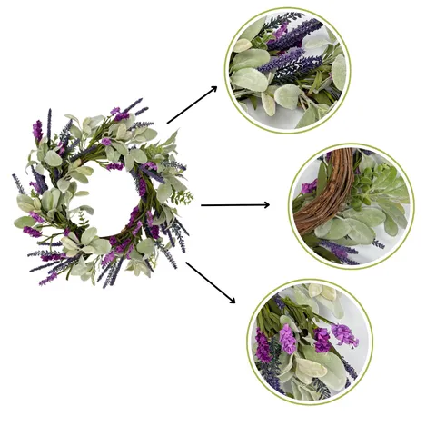 Printemps Été Lavande Eucalyptus Couronne Fleur Artificielle Cercle en Rotin Porte d'Entrée Guirlande Suspendue Décoration Intérieure
