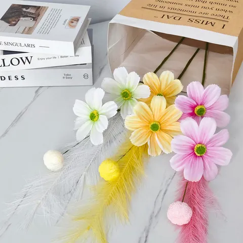 Fiori di Cosmo Artificiali Ramo di Finto Fiore di Seta Con Piume Stile Coreano Decorazione Soggiorno Tavolo Casa