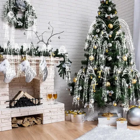 Glitter Weeping Willow Stems Artificial Berry Branches For Christmas Tree Decor Wedding Party Home Vase Filler Floral Arrangement