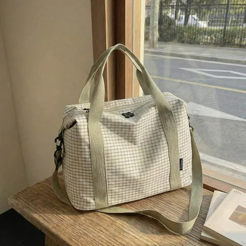 Grand Sac de Voyage de Grande Capacité en Nylon Imperméable Léger Sac de Sport Bagage Sac à Carreaux Décontracté pour Femmes
