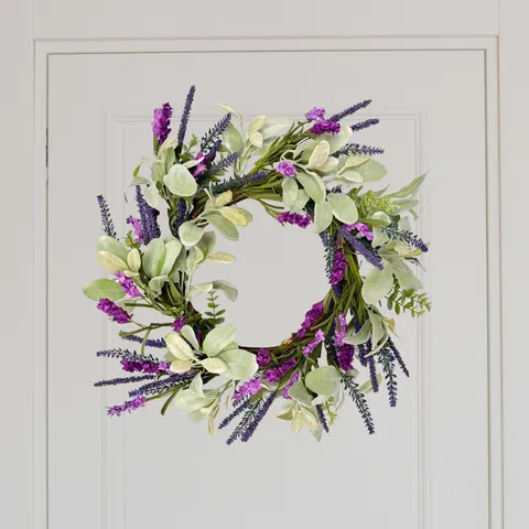 Printemps Été Lavande Eucalyptus Couronne Fleur Artificielle Cercle en Rotin Porte d'Entrée Guirlande Suspendue Décoration Intérieure