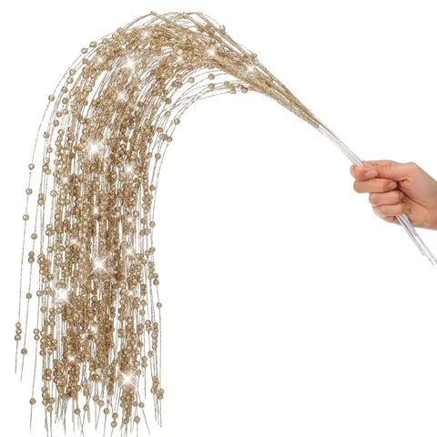Glitter Weeping Willow Stems Artificial Berry Branches For Christmas Tree Decor Wedding Party Home Vase Filler Floral Arrangement
