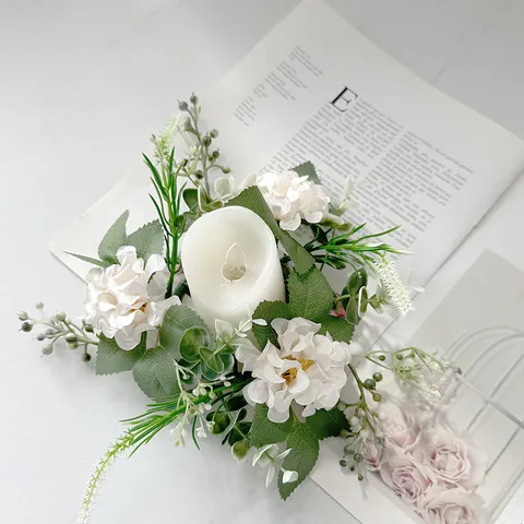 European Style Artificial Hydrangea Candlestick Wreath Delicate Desktop Flower Decoration Garland For Wedding Party Home Decor Table Ornament