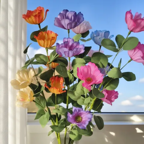 Künstliche Cosmos Seidenblumen 4 Köpfe Stoffstrauß Langer Stiel Für Hochzeit Heimdekoration Fotografie Requisiten Nordischer Stil