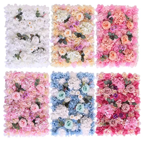 Kunstmatige Bloemen Wandpaneel Achtergrond Nep Roos Hortensia Bloemen Groen Blad Mat Voor Binnen Bruiloft Feest Huis Wand Decor