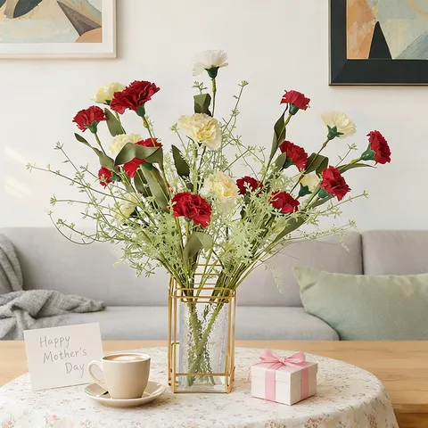 Artificial Carnation Bouquet Fake Flowers Silk Carnations For Home Wedding Decoration Mothers Day Gift