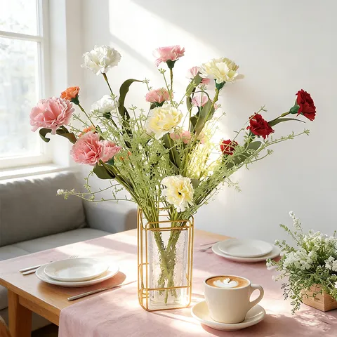 Artificial Carnation Bouquet Fake Flowers Silk Carnations For Home Wedding Decoration Mothers Day Gift
