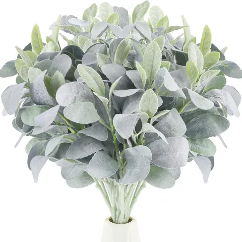 Artificial Flocked Lambs Ear Leaf Stems Fake Plant Greenery For Home Wedding Party Decoration Floral Arranging