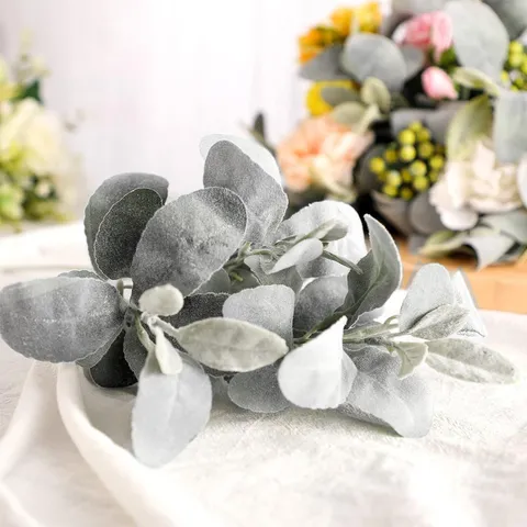 Artificial Flocked Lambs Ear Leaf Stems Fake Plant Greenery For Home Wedding Party Decoration Floral Arranging