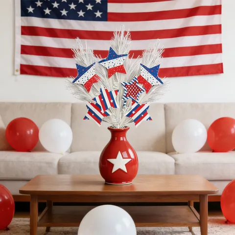 Onafhankelijkheidsdag Simulatie Pentagram Pluizige Tak Decoratie Rood Wit En Blauw Kunstbloem Voor Huis Feest